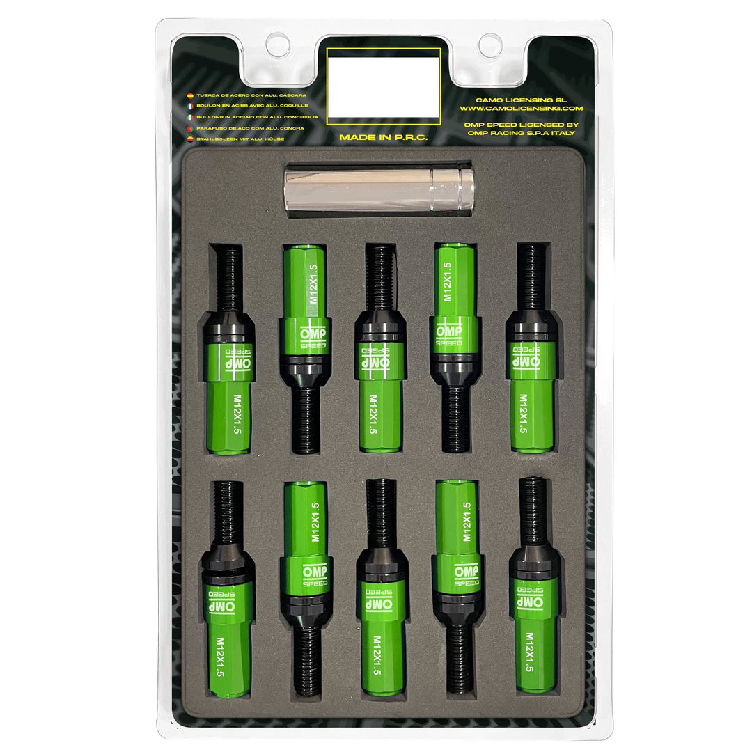 OMP SPEED Set 20 Radschrauben schwarz mit metrischer M12X1,5 Schlüssel 17-19 lang Gewinde 28 mm mit