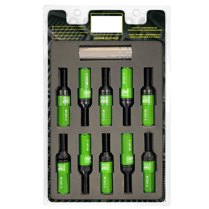 OMP SPEED Set 20 Radschrauben schwarz mit metrischer M12X1,5 Schlüssel 17-19 lang Gewinde 28 mm mit
