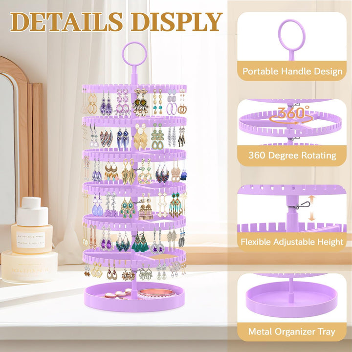Drehender Ohrring Ständer Halter Organizer Display mit Metalltablett, 6-Stufiger Ladies Verstellbare