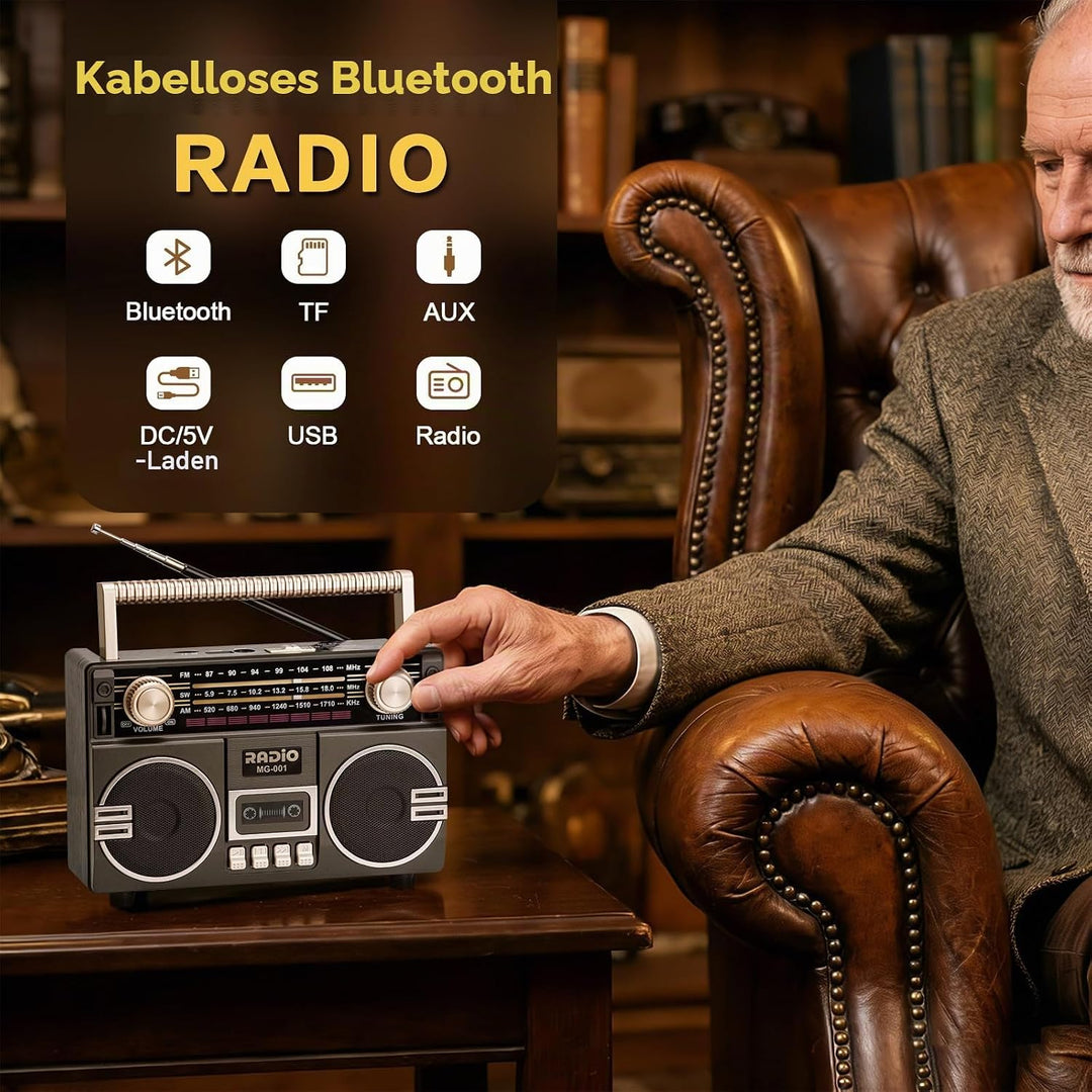 Tendak Retro Radio AM/FM/SW, Nostalgie Radio mit 1200mAh Akku, Kofferradio mit 6.0 Bluetooth, Küchen