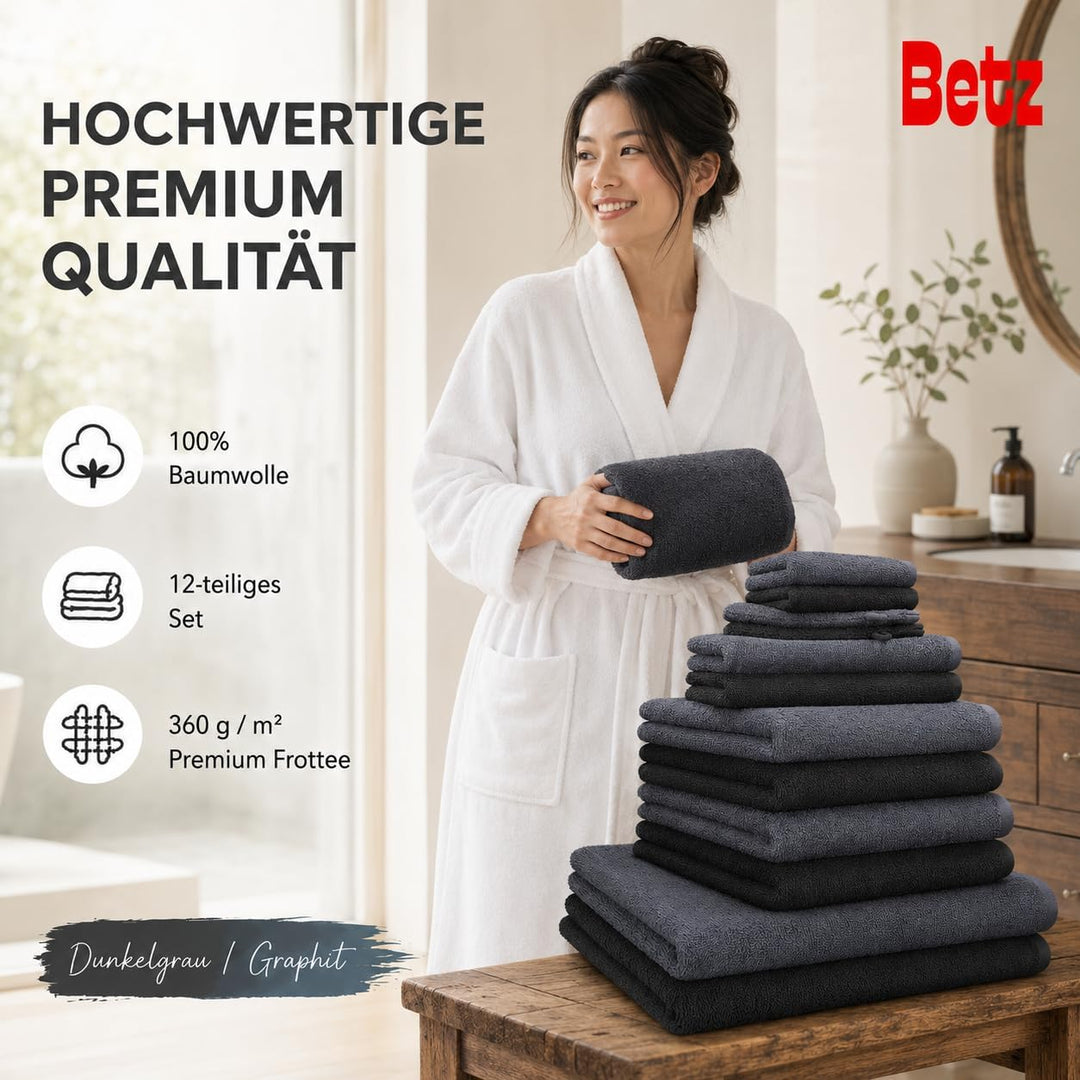 Betz 12 TLG. Handtuch Set Berlin 100% Baumwolle 2 Liegetücher 4 Handtücher 2 Gästetücher 2 Seiflappe