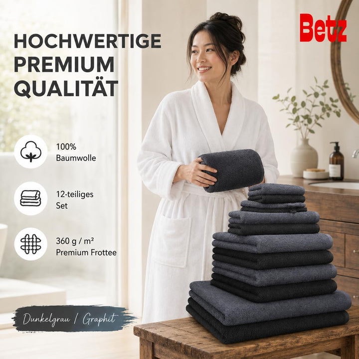 Betz 12 TLG. Handtuch Set Berlin 100% Baumwolle 2 Liegetücher 4 Handtücher 2 Gästetücher 2 Seiflappe
