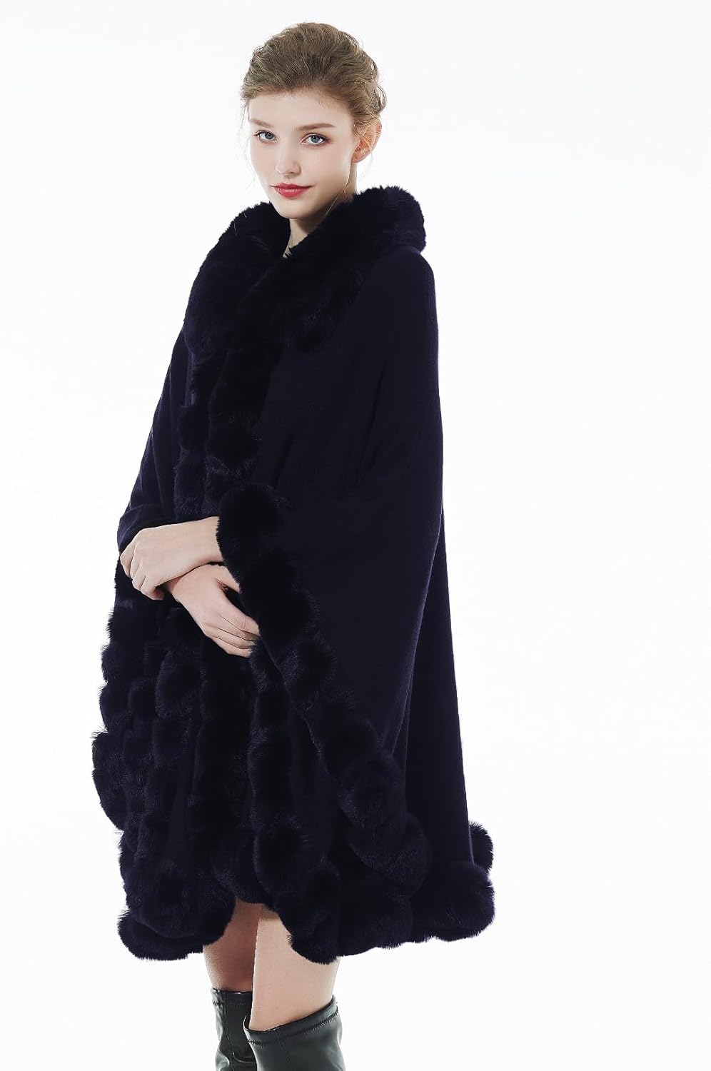BEAUTELICATE Kunstpelz Poncho Cape Strick Damen Winter Kunstfell Stola Schal Cape Cardigan Warm mit