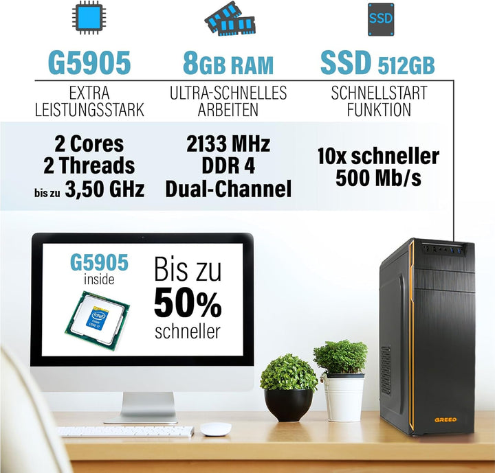 GREED® Basic PC mit Intel Core i5 4590 - Schneller Rechner + Computer für Büro & Home Office mit 3,7