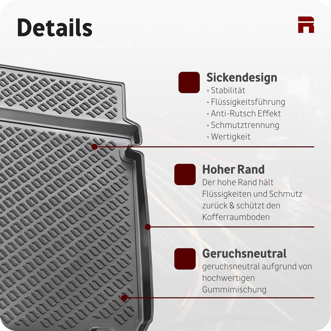 Recambo Kofferraumwanne passend für Ford Fiesta VI | 2008-2017 | Typ JA8 | passgenau mit Rand Schwar