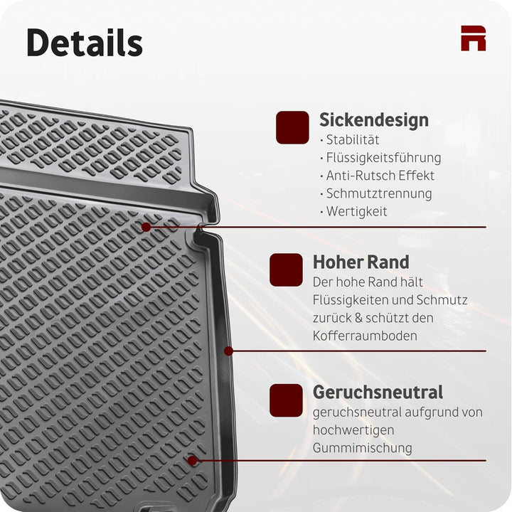 Recambo Kofferraumwanne passend für Ford Fiesta VI | 2008-2017 | Typ JA8 | passgenau mit Rand Schwar