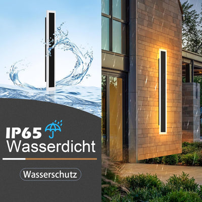 ZMH LED Wandleuchte Aussen Wandlampe: 100cm Schwarz Aussenwandleuchte Lang Villa Aussenlampe IP65 Wa