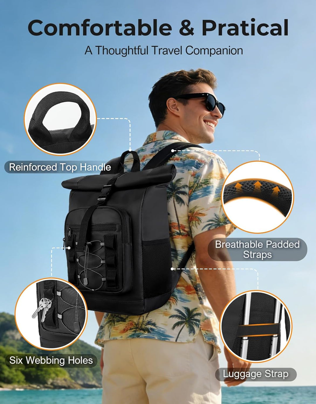 ISEYOU Kühlrucksack Gross 24L, Isolierte Rolltop Kühltasche Rucksack, Auslaufsicherer Cooler Bag mit