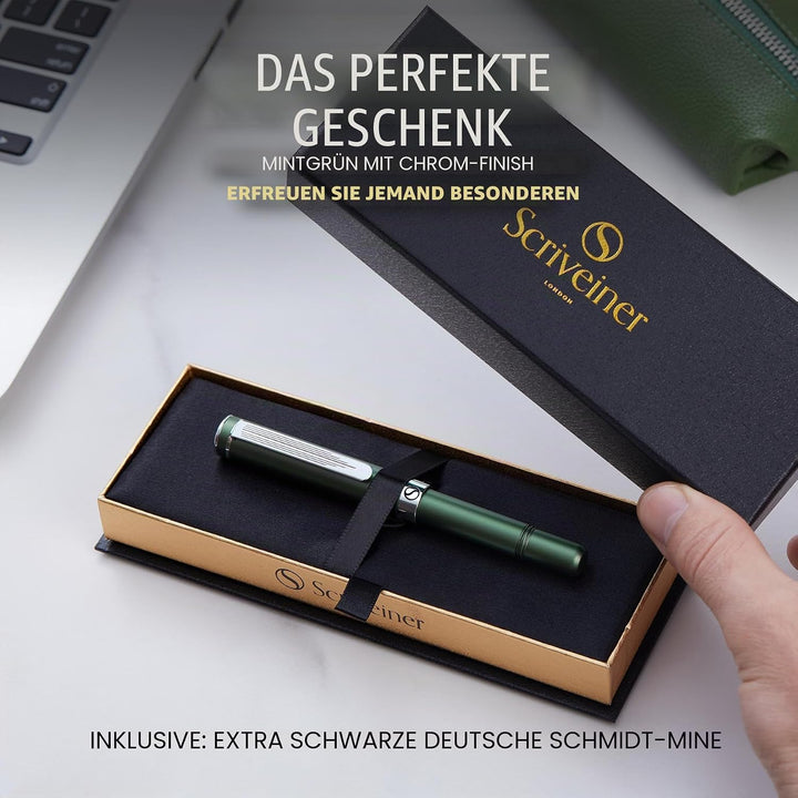 Scriveiner Grün Kugelschreiber EDC Luxus Stift, Taschenkugelschreiber mit Chrom, schönes Schreibstif