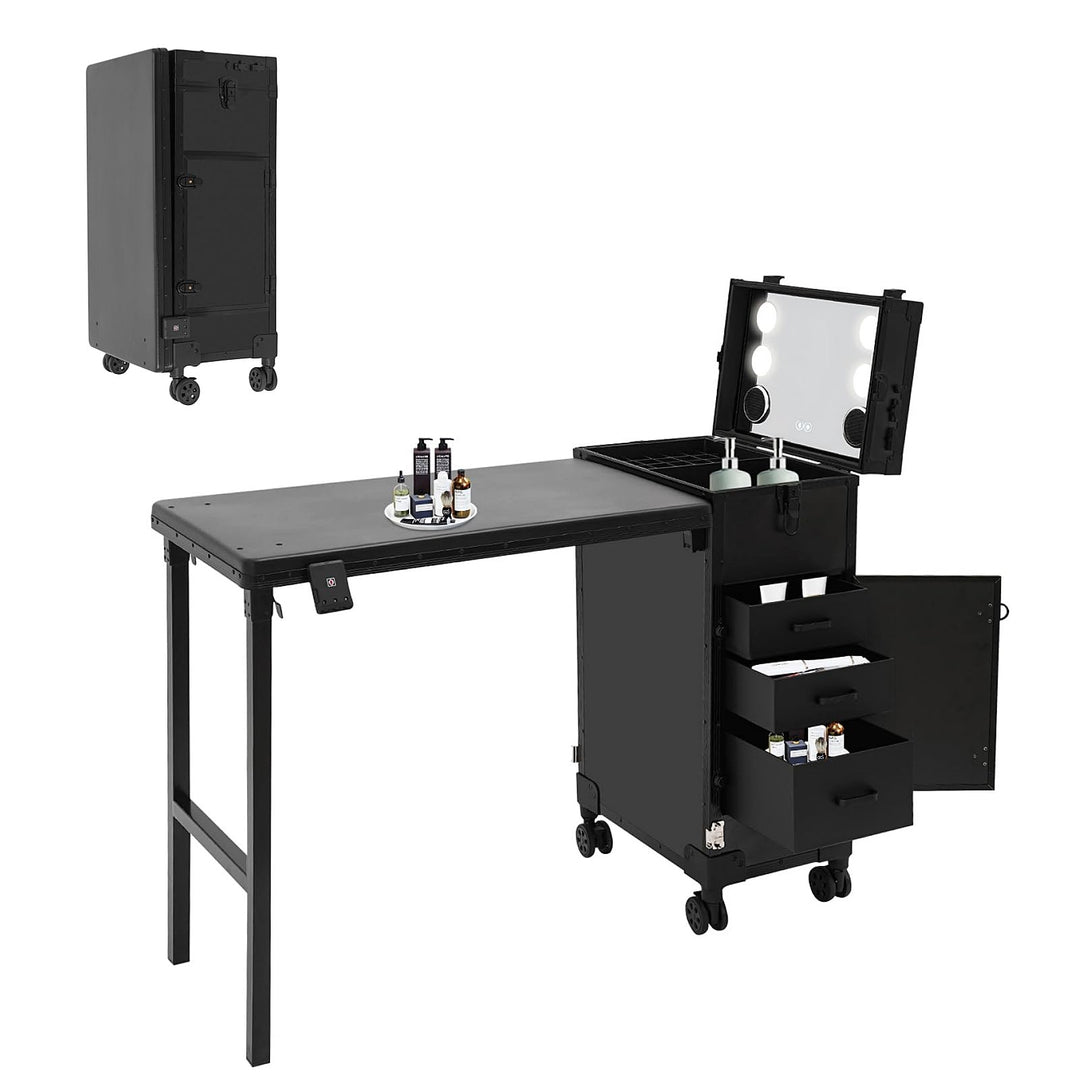 Professioneller Kosmetikkoffer Trolley 2 In 1 Schminkkoffer mit Tisch Bis 50KG Maniküre Tisch mit 3