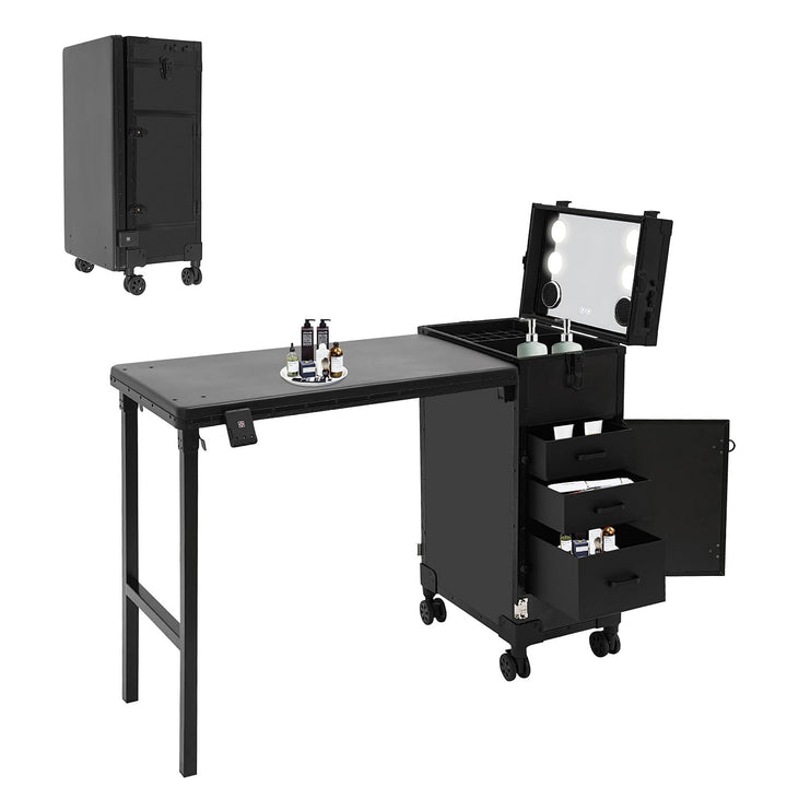 Professioneller Kosmetikkoffer Trolley 2 In 1 Schminkkoffer mit Tisch Bis 50KG Maniküre Tisch mit 3