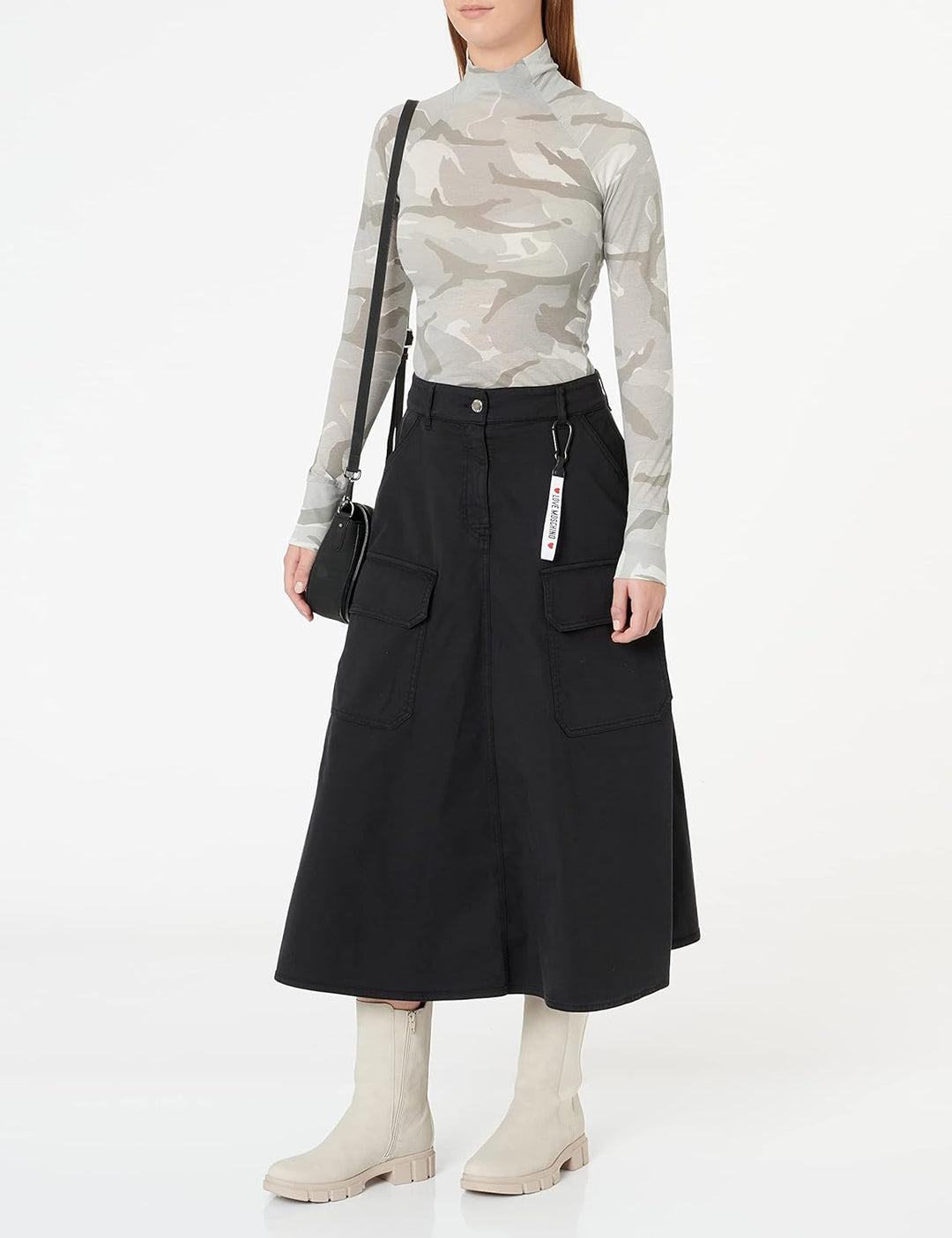 Love Moschino Damen Canvas midi Skirt with Patch Pockets 42 Schwarz, 42 Schwarz