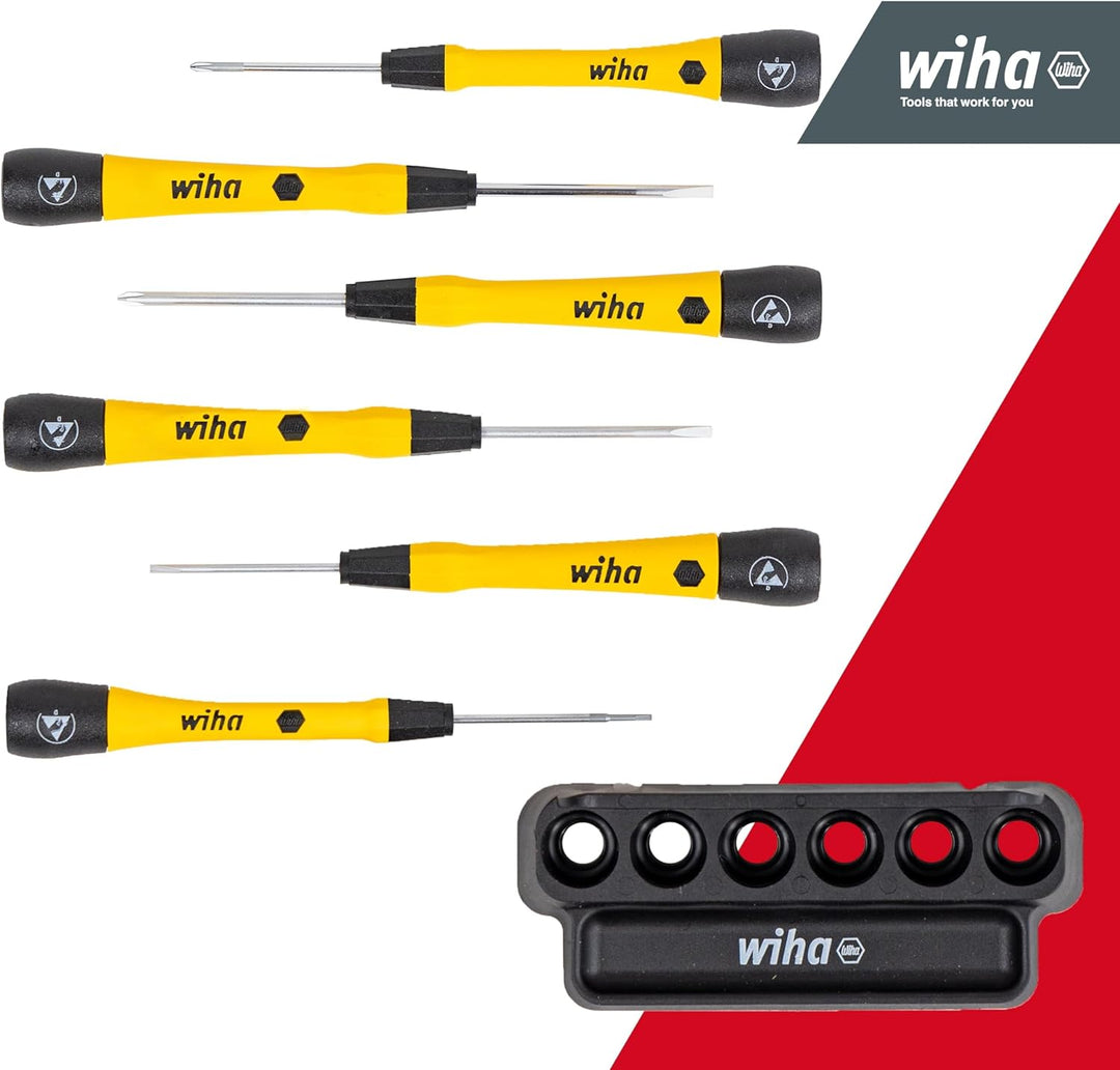 Wiha Feinschraubendreher Set 7-tlg. PicoFinish® ESD I inkl. Halter zum Aufhängen oder Stellen I Schl