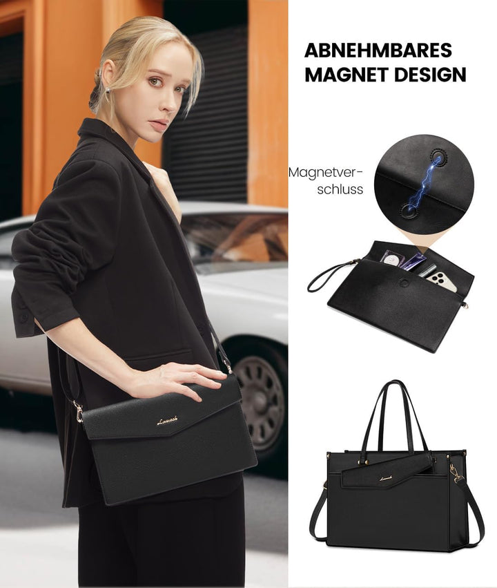 LOVEVOOK Laptoptasche Damen 15,6 Zoll, Wasserdicht Arbeitstasche Handtasche Gross Shopper Business A