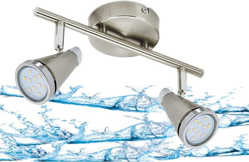 Trango 2er Spots IP44 LED Badleuchte 1009-22 Deckenleuchte in Nickel matt I Flurlampe, WC Lampe, Dec