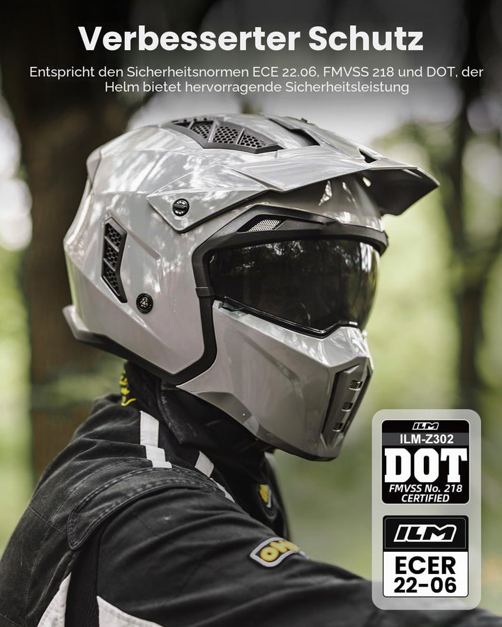 ILM Helm Integralhelm | Jethelm Motorrad Motocross Herren Damen Vintage Retro mit Visier ECE mit ans