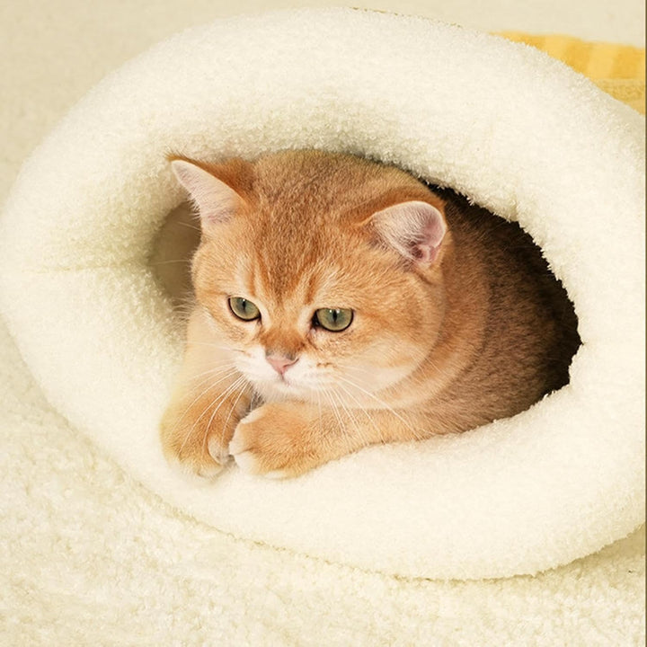 Katzenschlafsbag für Innenkatzen, weich bequemer Katze Winter Schlafsack C-at Cave Bett, 360 ° warme