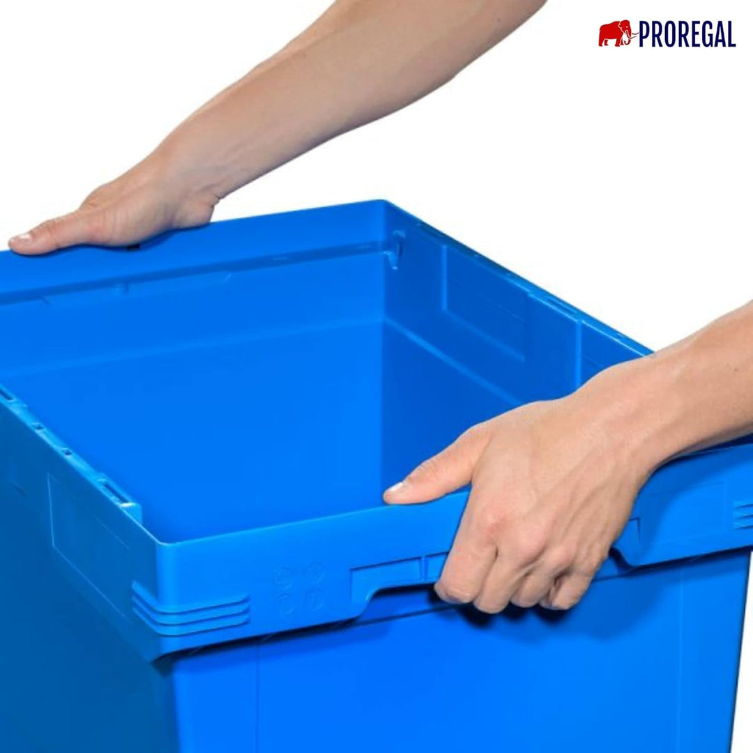 PROREGAL Conical Mehrweg-Stapelbehälter mit Krokodildeckel Blau | HxBxT 29,9x41x61cm | 47 Liter | La