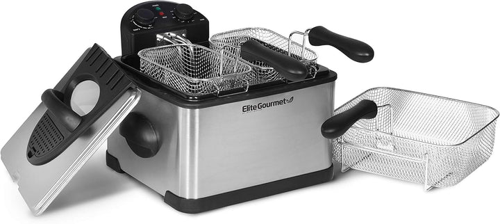 Elite Gourmet EDF-401T Elektrische Öl-Fritteuse, 3 Behälter, 1700 W, Timer-Steuerung, einstellbare T