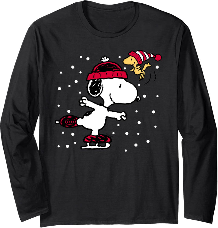 Peanuts Snoopy und Woodstock Skate Holiday Langarm-T-Shirt Langarmshirt