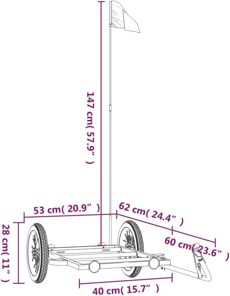 Mangloder Fahrradanhänger Schwarz 122x53x Eisen mit Deichsel, Zuladung, Sicherheitsflagge, ideal für