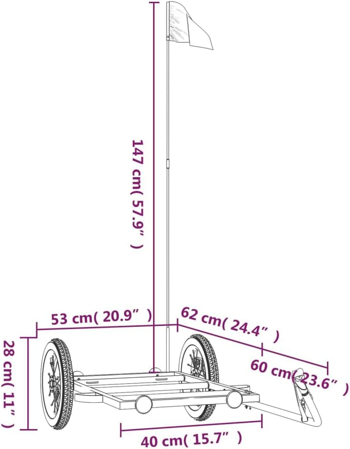 Mangloder Fahrradanhänger Schwarz 122x53x Eisen mit Deichsel, Zuladung, Sicherheitsflagge, ideal für