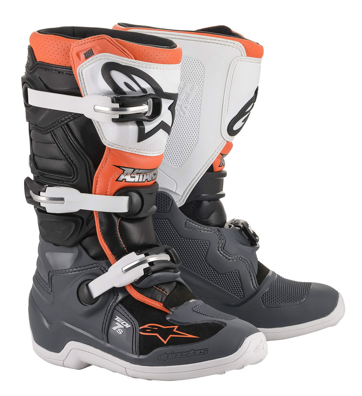 Alpinestars Youth Tech 7s Boots Unisex Youth Tech 7S Stiefel 38 EU Schwarz Grau Weiss Orange Fluores
