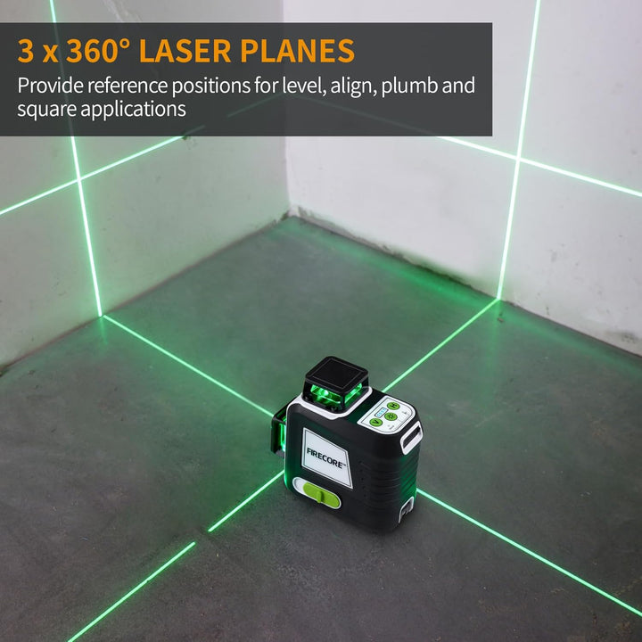 Firecore Kreuzlinienlaser mit Stativ, Selbstnivellierend 3 x 360°, Grüne Nivelliergerät Laser-Wasser