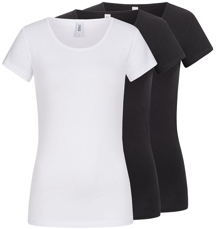 ONLY Damen T-Shirt Onllive Love Life Basic Damenshirt XS 3er Pack Schwarz/Weiss, XS 3er Pack Schwarz