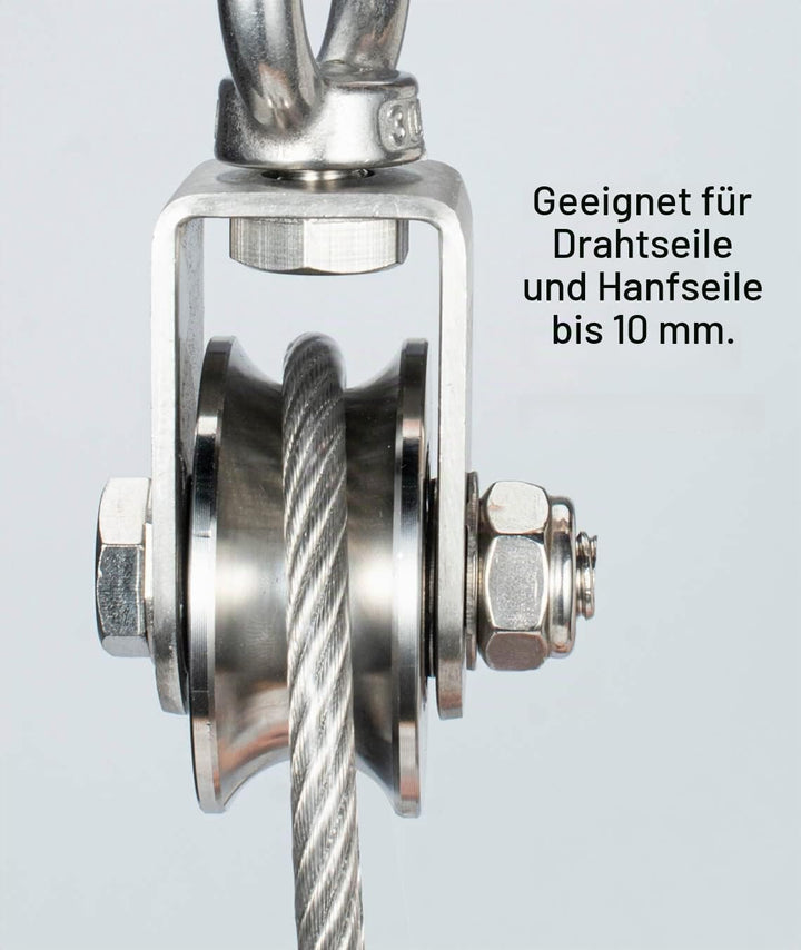 2 Stück Umlenkrolle Edelstahl für Stahlseil, Seilrolle mit 2 Kugellager, Tragkraft 500kg 48mm_2 Stüc