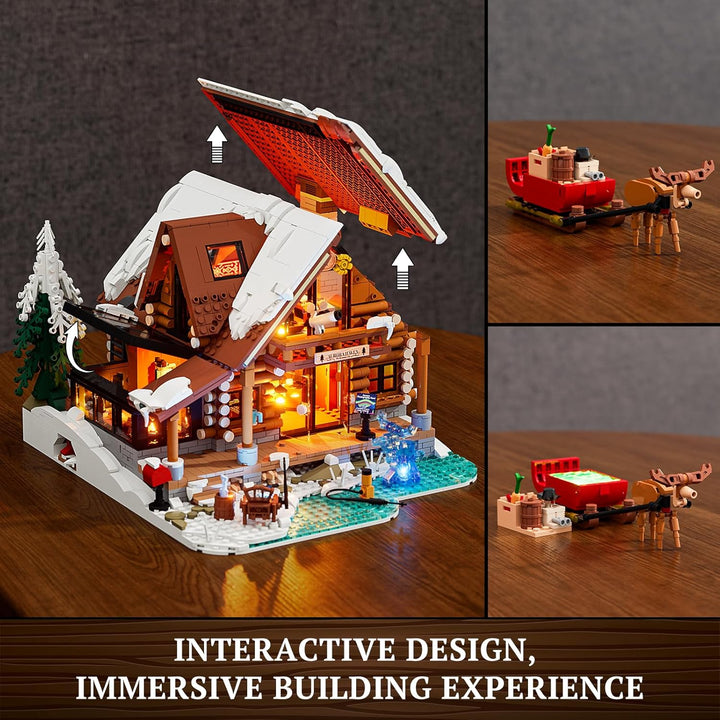 Lumibricks Aurora Cabin mit LED– 2425 Teile Holzhaus Bausatz mit Nordlicht-Projektion, Innovatives A