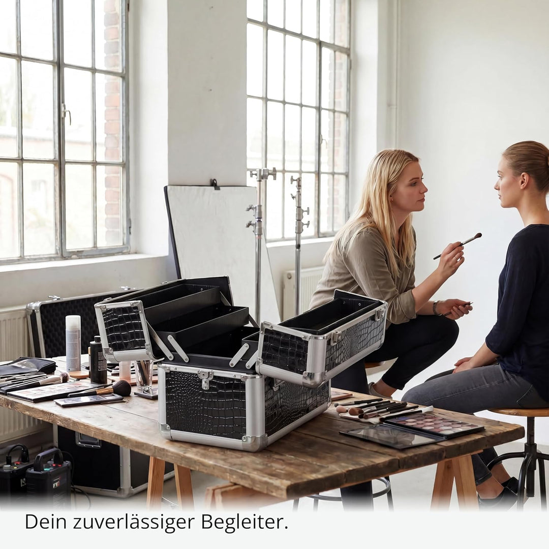 NAILS FACTORY | N&BF Kleiner Profi Kosmetikkoffer in Schwarz | Robust Dank ABS Kunststoff & hochwert