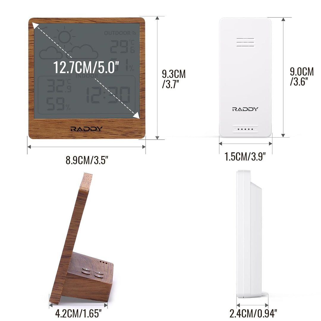 Raddy WF-50 Wetterstation Funk innen und aussen, batteriebetriebener Temperatur- und Luftfeuchtigkei