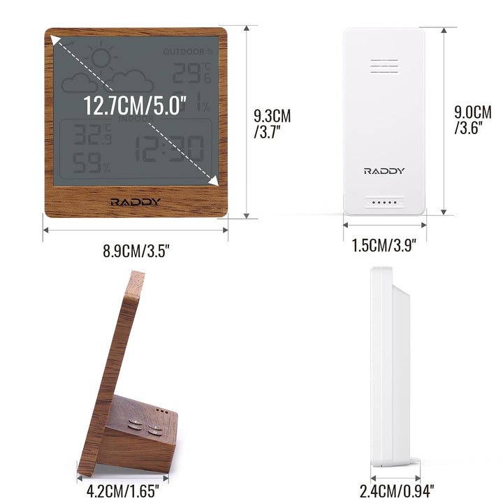 Raddy WF-50 Wetterstation Funk innen und aussen, batteriebetriebener Temperatur- und Luftfeuchtigkei