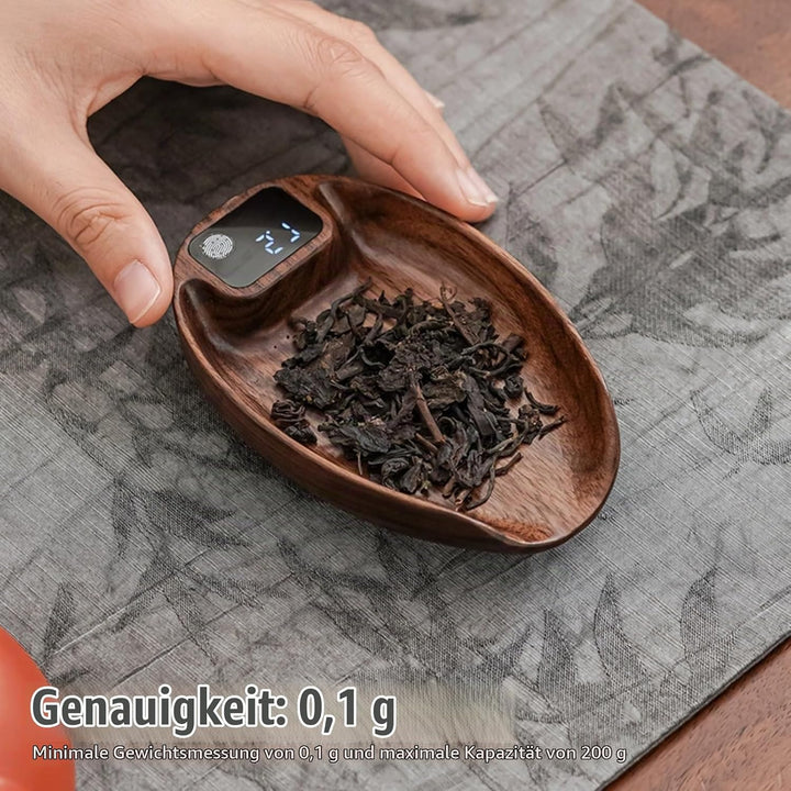 Mini-Kaffeewaage mit Timer, 200 G/0,1 G Genaue Teewaage aus Holz, Hochpräzise Wiederaufladbare Küche
