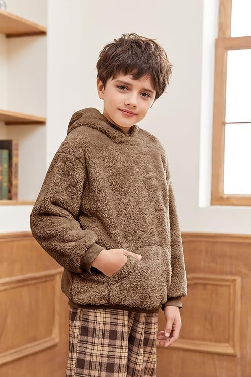 Haloumoning Kapuzenpullover Kinder Teddy Fleece Hoodie Unisex Warm Sherpa Sweatershirt Mädchen Junge