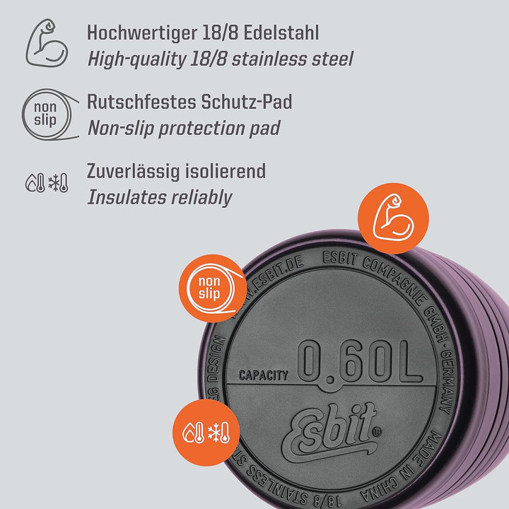 Esbit Thermobehälter Majoris für Essen - Warmhaltebehälter 600 ml in Aubergine - aus Edelstahl für w