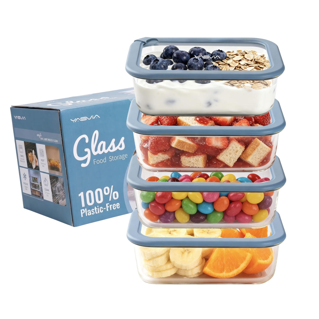 Frischhaltedosen Set (4x370ml) Plastikfrei, Borosilikatglas Vorratsdosen, Silikondeckel, Luftdicht,
