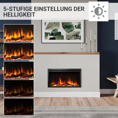 CrownFlame Atalanta 33" Elektrokamin - Elektrischer Einbaukamin mit Heizung 1000/2000 W, realistisch