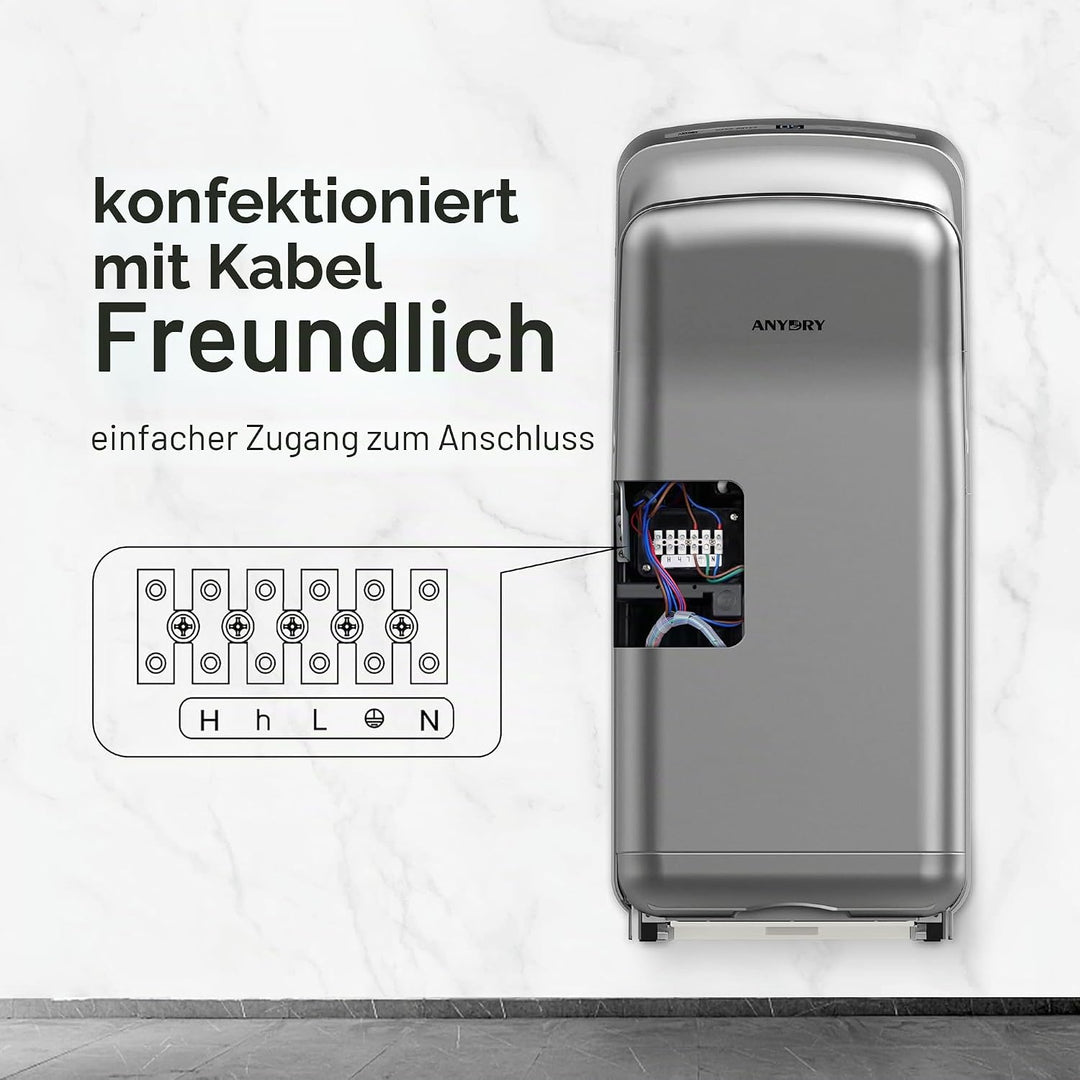 anydry 2005H Händetrockner, Kommerzieller elektrischer Händetrockner, mit HEPA-Filter, Super Powerfu