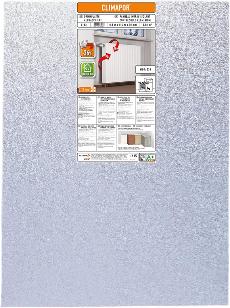 CLIMAPOR Dämmplatte alukaschiert, Hitze-Kälte-Stop, 0,8 m x 0,6 m x 10 mm, 6 Platten (= ca. 2,9 qm)