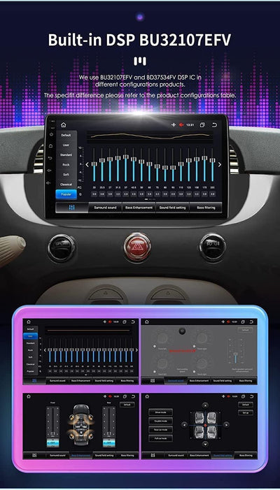 hizpo 9 Zoll Touchscreen Autoradio Kompatibel mit FIAT 500 2007-2014 mit Carplay/Android Auto 8-Core