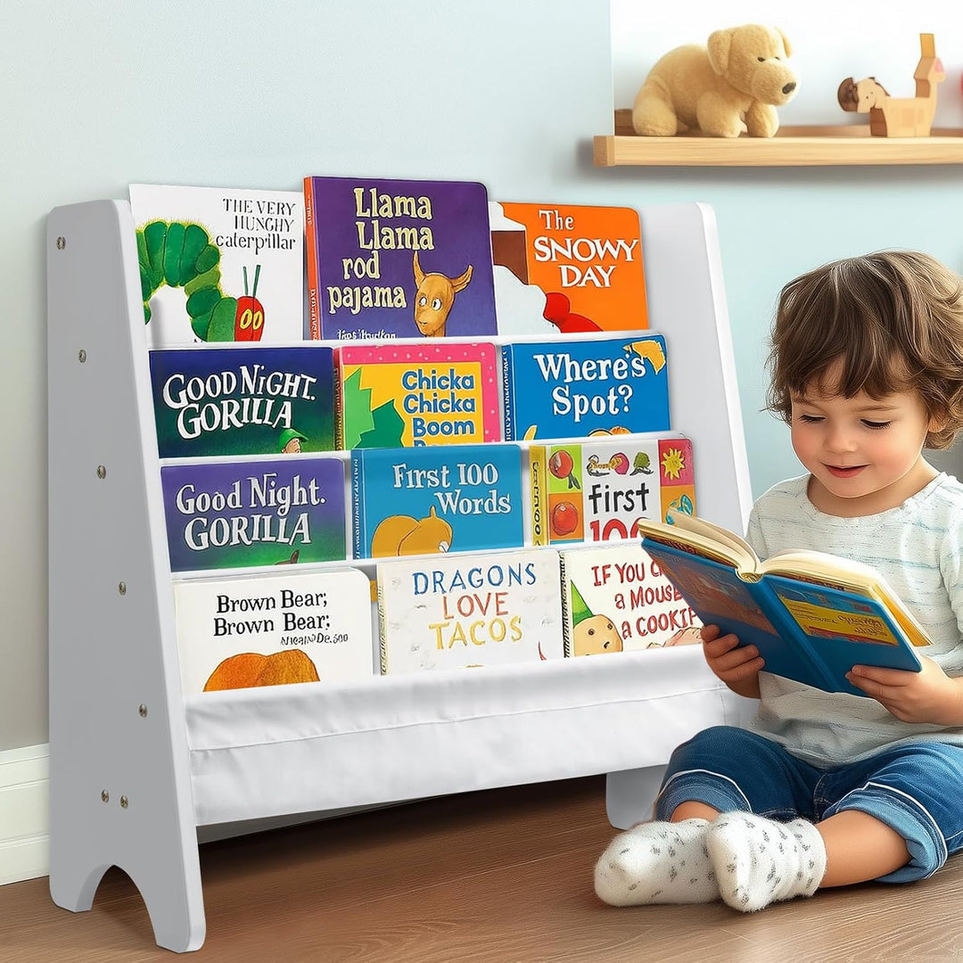 Kinderbücherregal mit Aufbewahrungsfach – Regenbogenfarben Bücherregal aus weicher Leinwand für Kind
