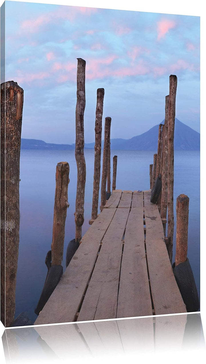 Holzsteg im Meer, Format: 100x70 auf Leinwand, XXL riesige Bilder fertig gerahmt mit Keilrahmen, Kun