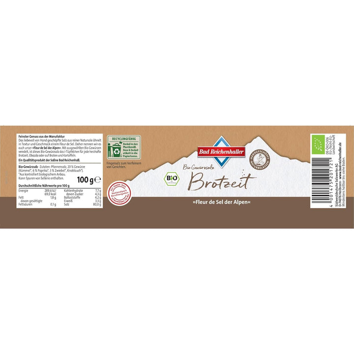 Bad Reichenhaller Fleur de Sel der Alpen Brotzeit 4x100g | Premium Salz Gewürzischung mit Bio-Gewürz