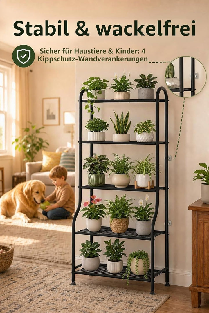 5-stöckiger Pflanzenständer aus Metall für drinnen und draussen, wasserdichter Blumenständer für meh