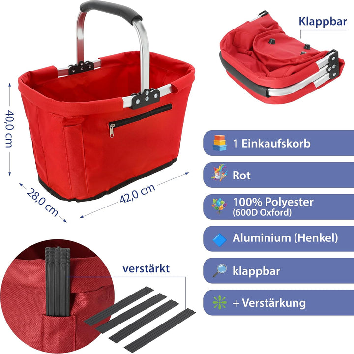 Cepewa Einkaufskorb faltbar | Aluminium Polyester 600D 42x40x28cm | Picknickkorb Tragekorb Shopper m