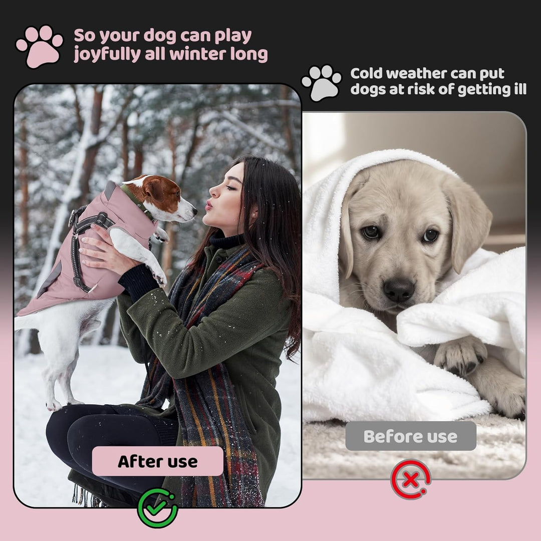 ZoneYan Hundejacke Winterweste Jacken, Warme Reflektierend Hundemäntel mit Geschirr Wasserdicht, Hun