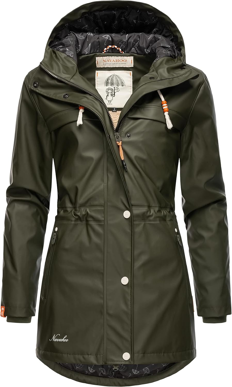 Navahoo Damen Übergangsjacke Regenmantel wasserdicht lang warm gefüttert mit Kapuze Rainy Forest XS-