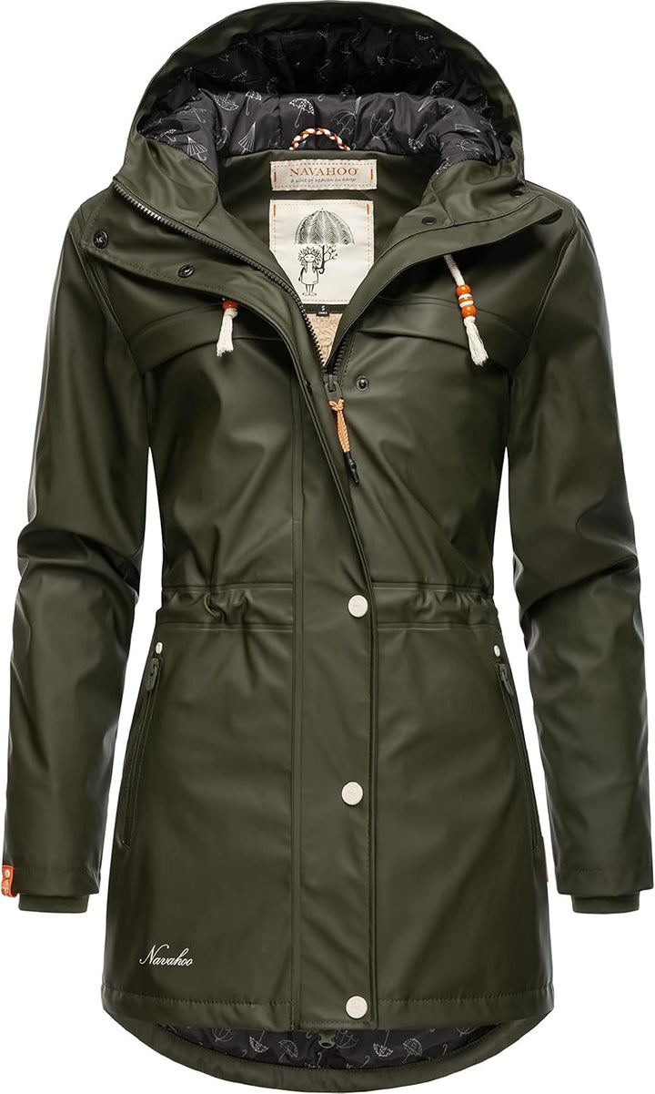 Navahoo Damen Übergangsjacke Regenmantel wasserdicht lang warm gefüttert mit Kapuze Rainy Forest XS-